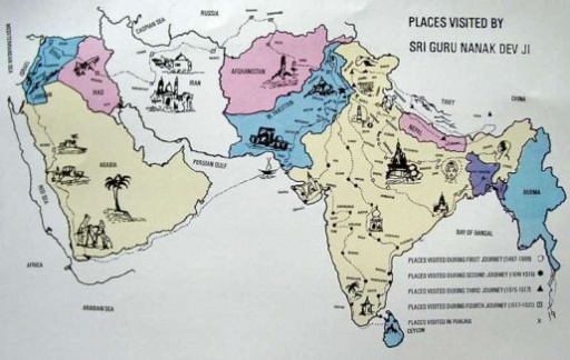 Map Of The Travels Of Respected Nanak