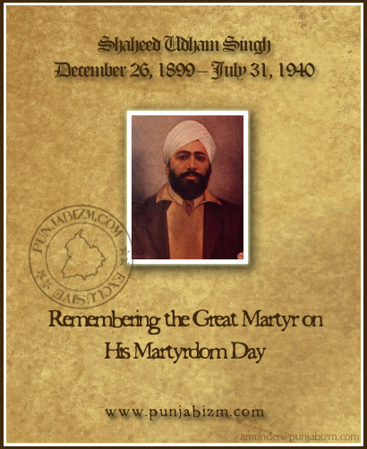 Shaheed Udham Singh - 31 July 1940